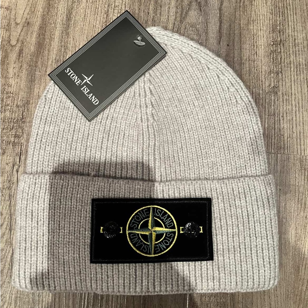 Stone Island Light Gray Knit Beanie